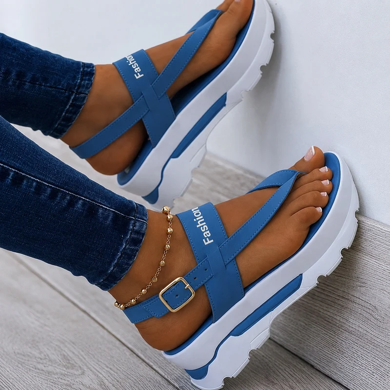 Women's Platform Sandal with Gold Buckle on the Side
