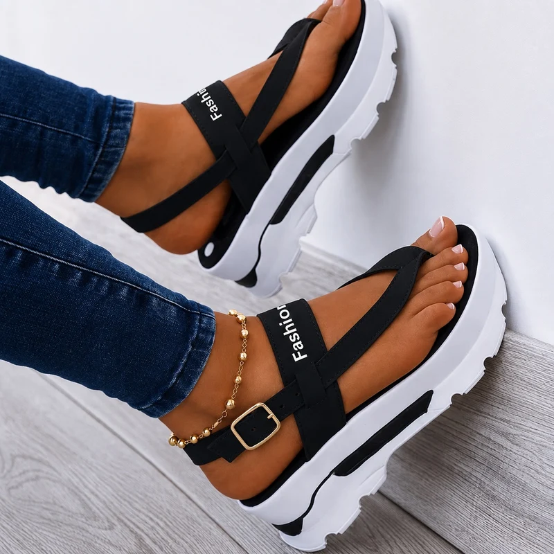 Women's Platform Sandal with Gold Buckle on the Side