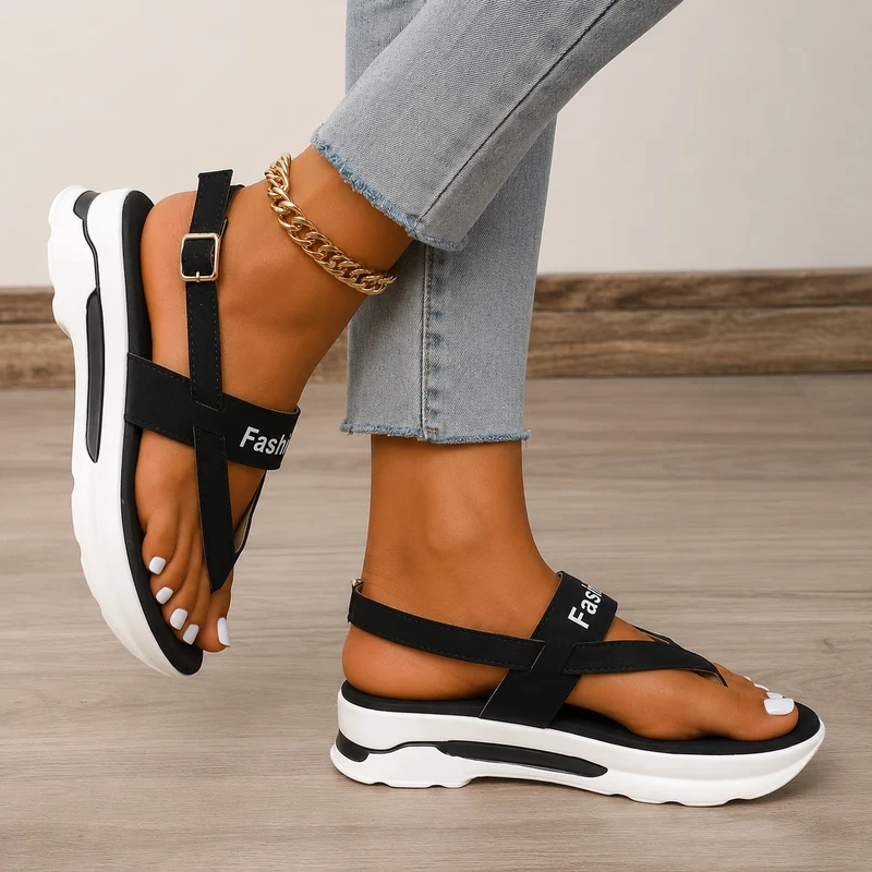 Women's Platform Sandal with Gold Buckle on the Side