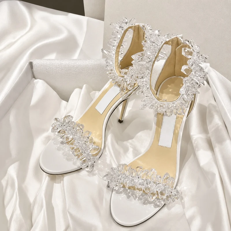 Women's Wedding Sandals with Crystal-Shaped Straps
