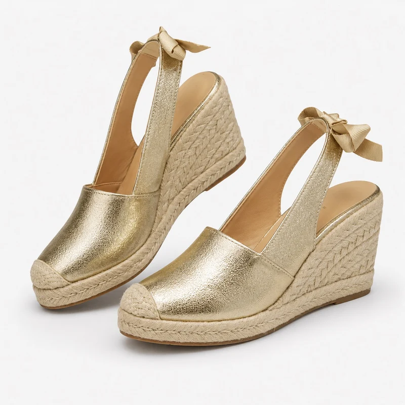 Women's Faux Leather Wedge Sandal with Bow