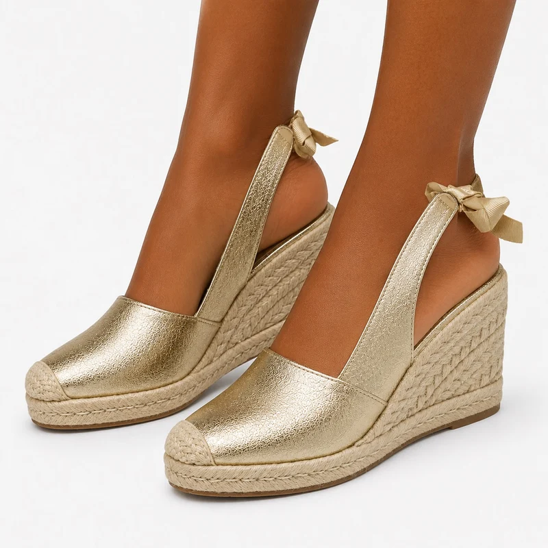 Women's Faux Leather Wedge Sandal with Bow