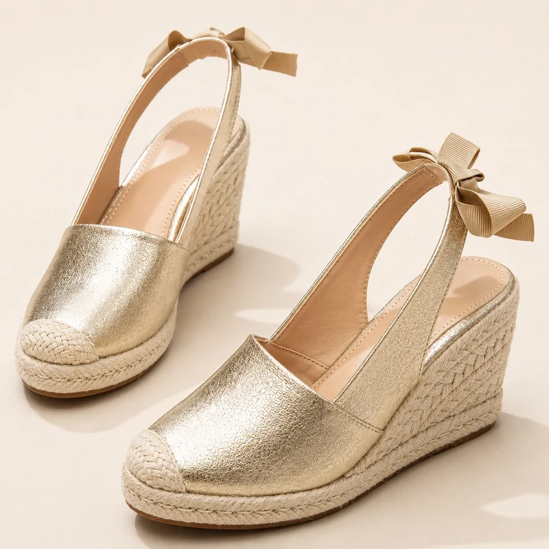 Women's Faux Leather Wedge Sandal with Bow