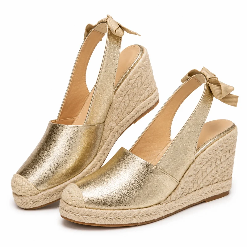 Women's Faux Leather Wedge Sandal with Bow
