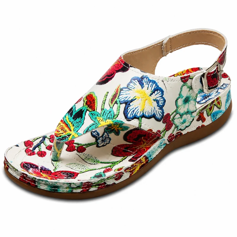 Women's Comfortable Thong Style Sandal with Floral Pattern