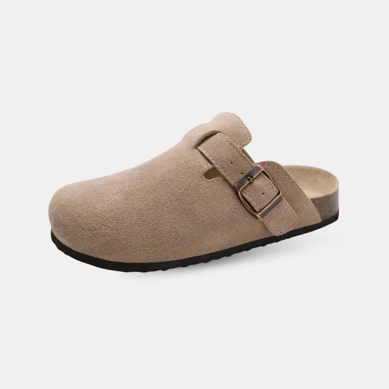 Women's Suede Effect Clog Sandal with Side Buckle
