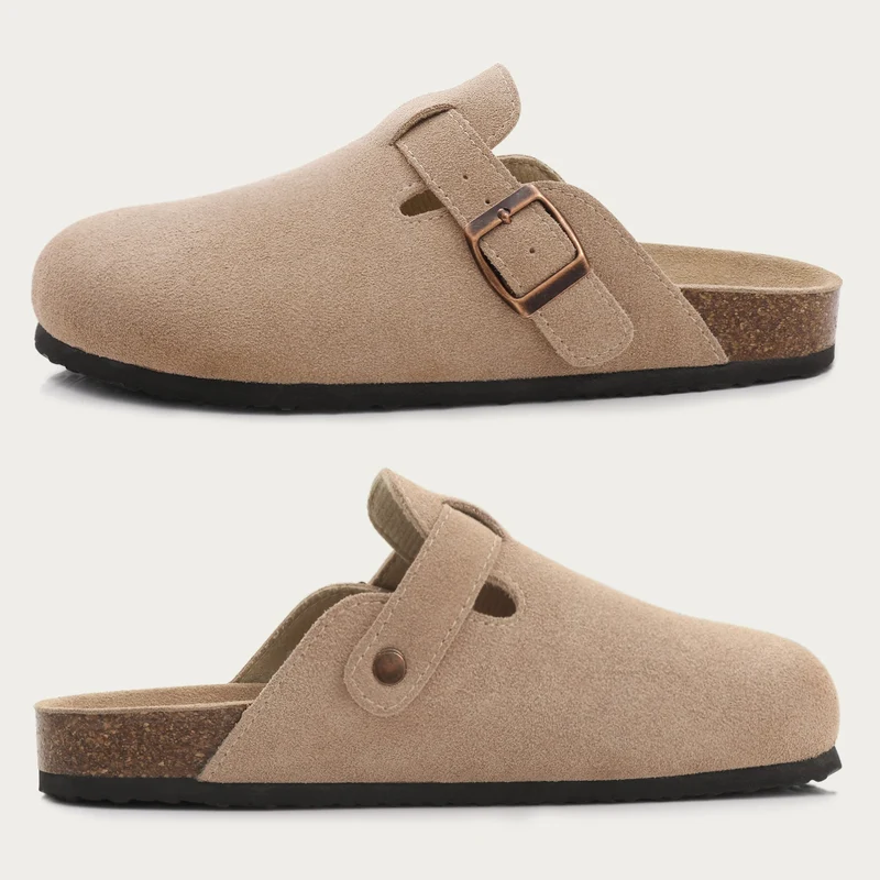 Women's Suede Effect Clog Sandal with Side Buckle