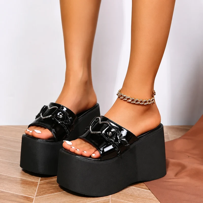 Women's Platform Sandal with a Silver Heart