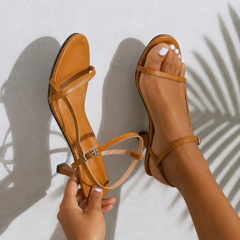 Women's Open Toe Heeled Sandal with Side Buckle