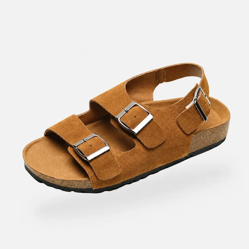 Women's Flat Sandal in Regenerated Leather with Straps