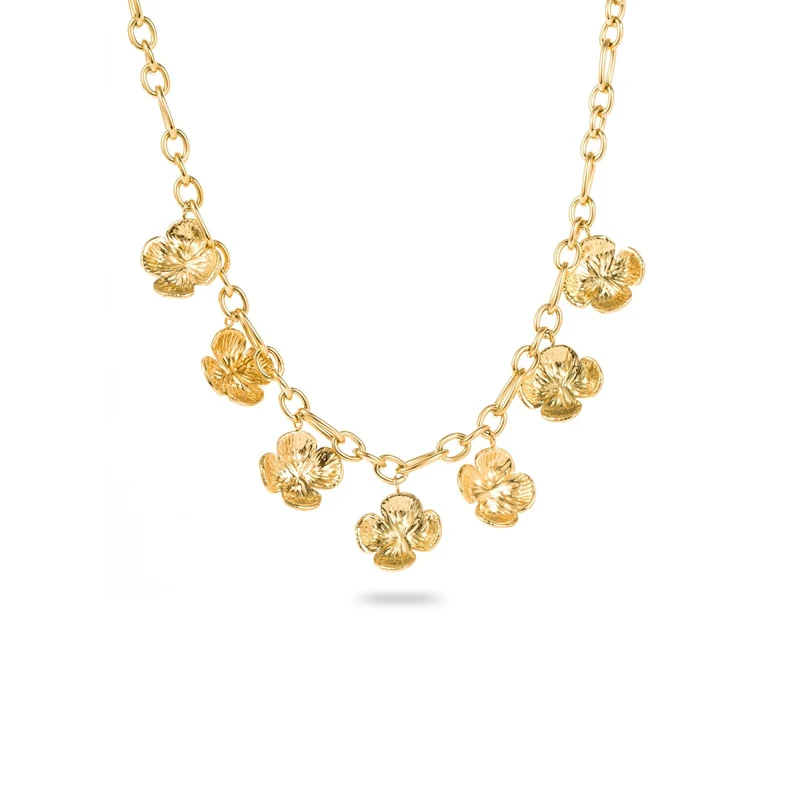 Collier chaîne de fleurs doré en acier inoxydable – Maille
