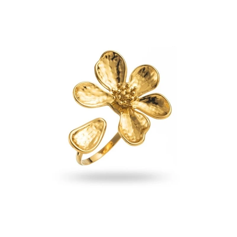 Bague fleur à cinq pétales dorée et pétale détaché – acier inoxydable