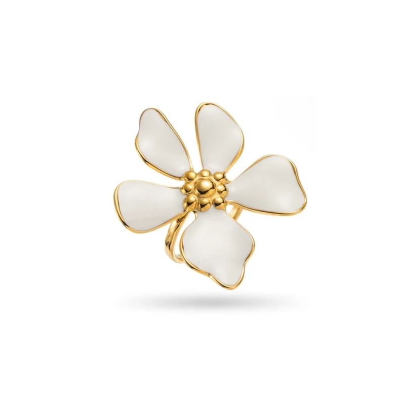 Bague fleur blanche à cinq pétales dorée – acier inoxydable