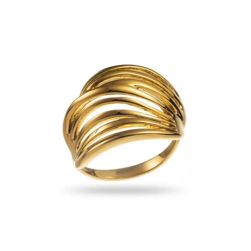 Bague ondulée perforée dorée en acier inoxydable