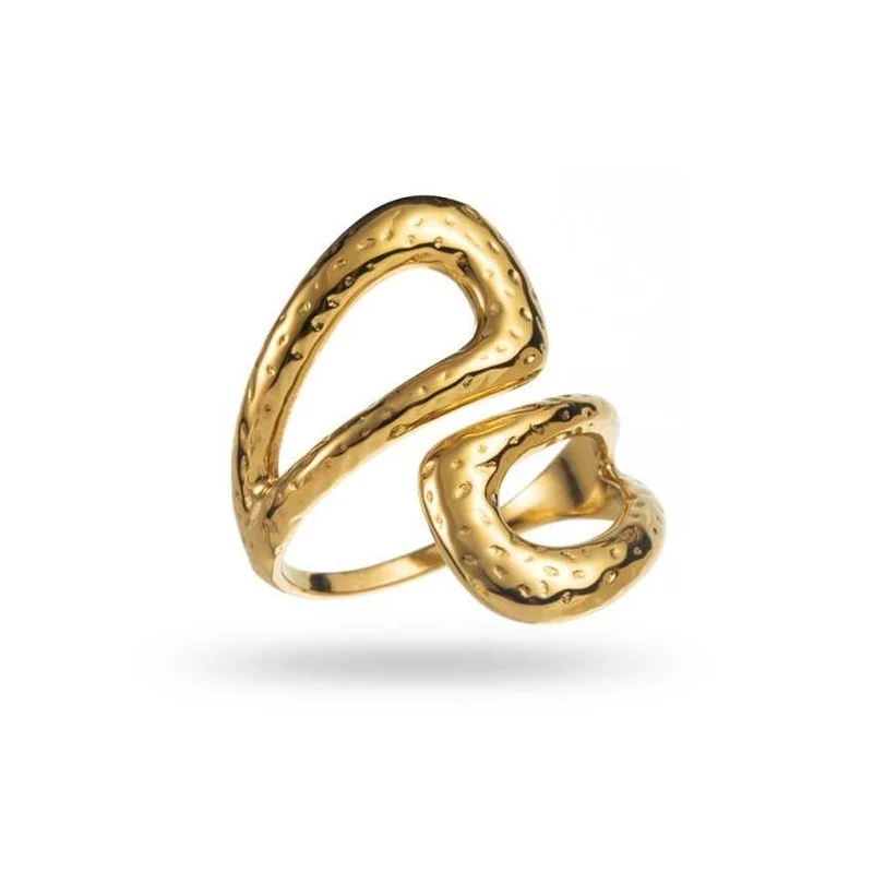Bague double goutte ajourée dorée en acier inoxydable