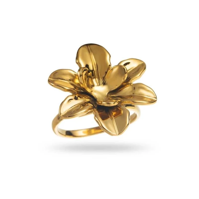 Bague fleur de lys dorée en acier inoxydable