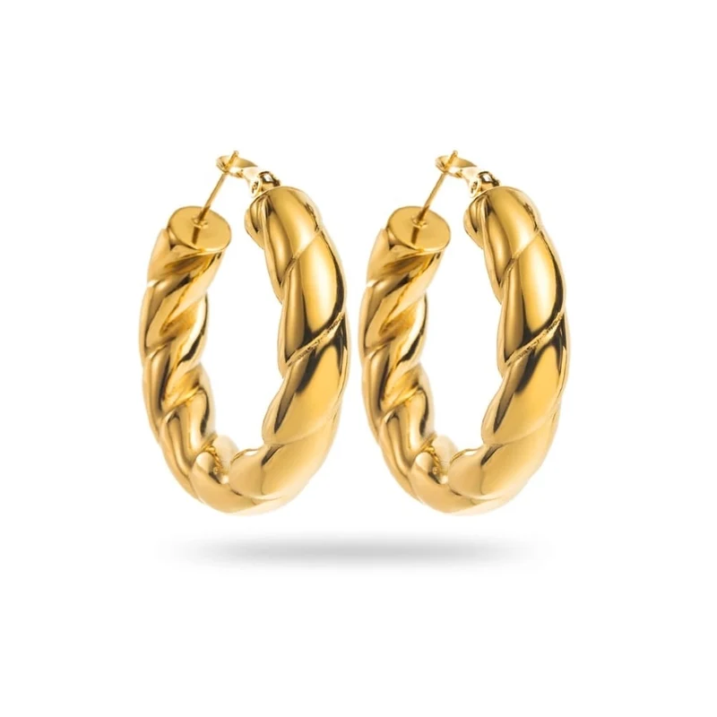 Boucles d’oreilles créoles torsadées dorées – acier inoxydable