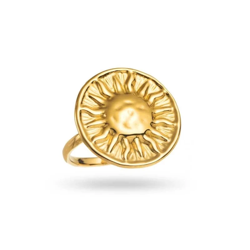 Bague Soleil dorée en acier inoxydable