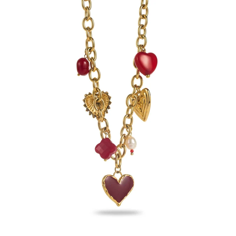Collier multicœur doré et bordeaux en acier inoxydable