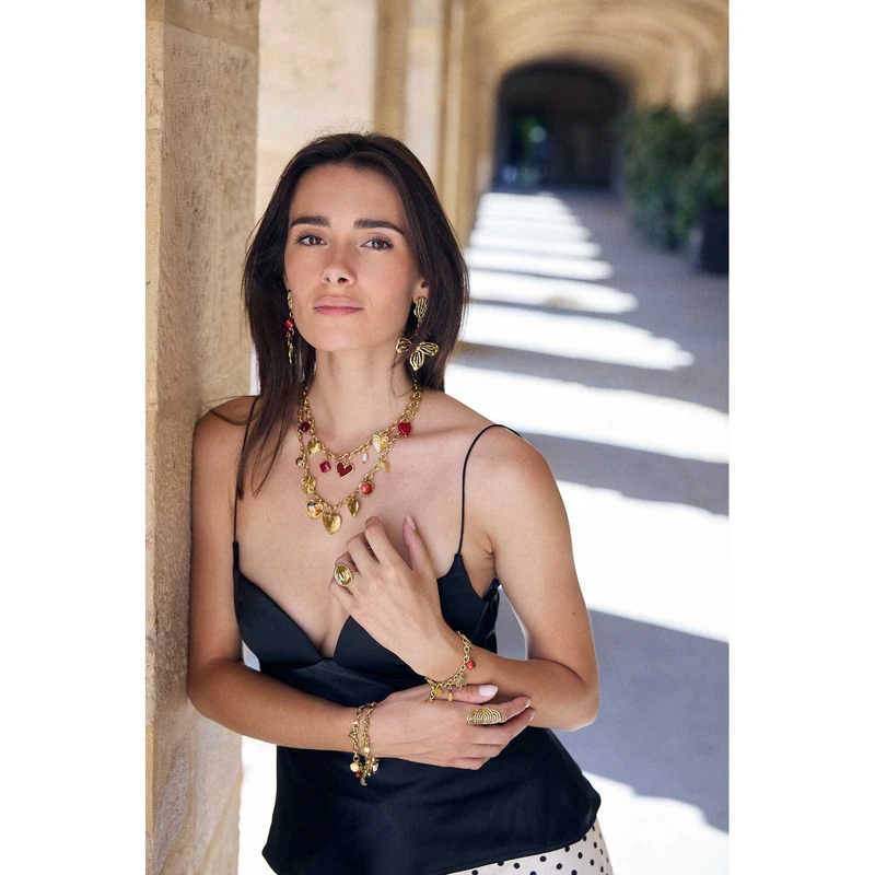 Collier multicœur doré et bordeaux en acier inoxydable