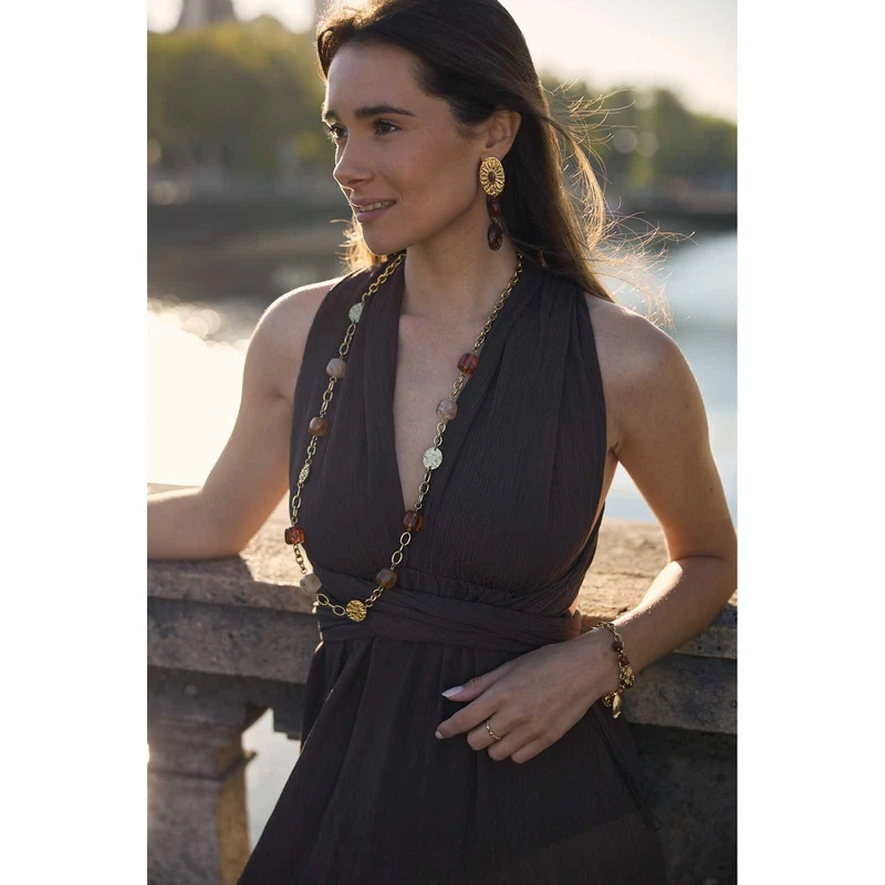 Bracelet doré et marron à breloques cœur, coquillage et trèfle – Acier inoxydable