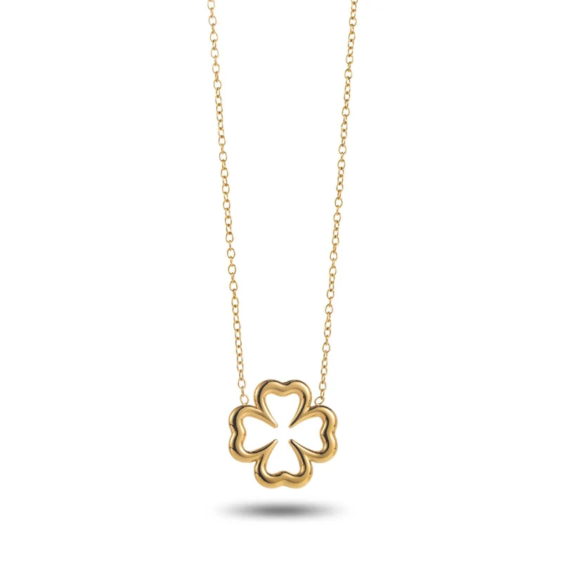 Collier doré trèfle ajouré en acier inoxydable – Chaîne fine élégante