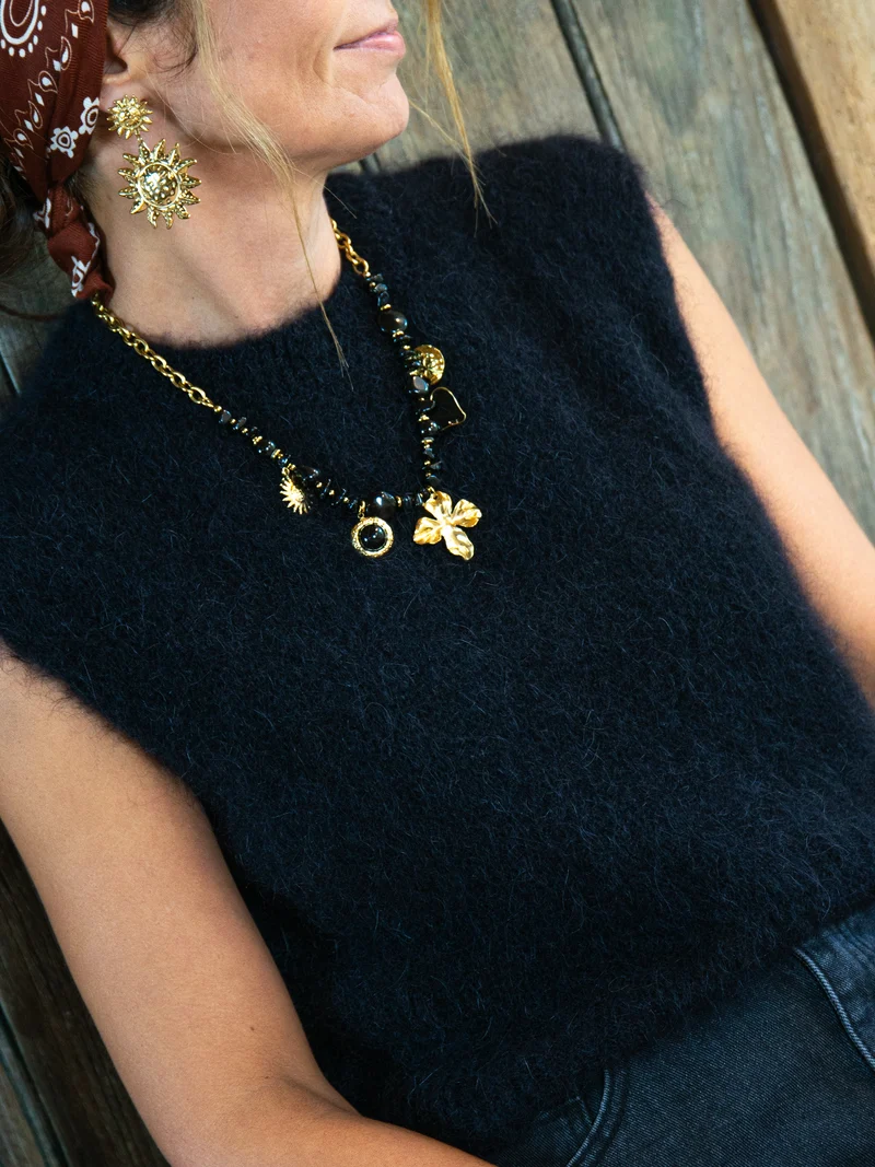 Pull sans manche noir col rond ARIELLA