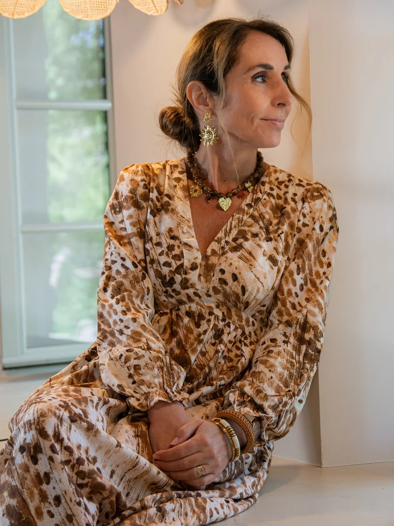 Robe longue marron imprimé ethnique ALEXIANE In April 1986