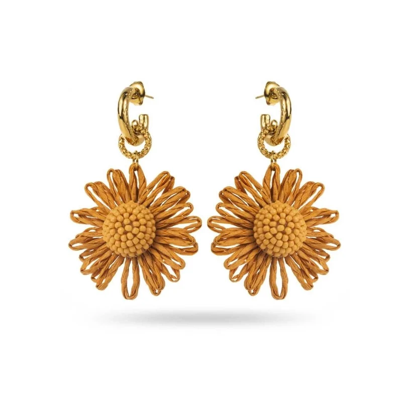 Boucles d’oreilles marguerite camel en acier inoxydable doré