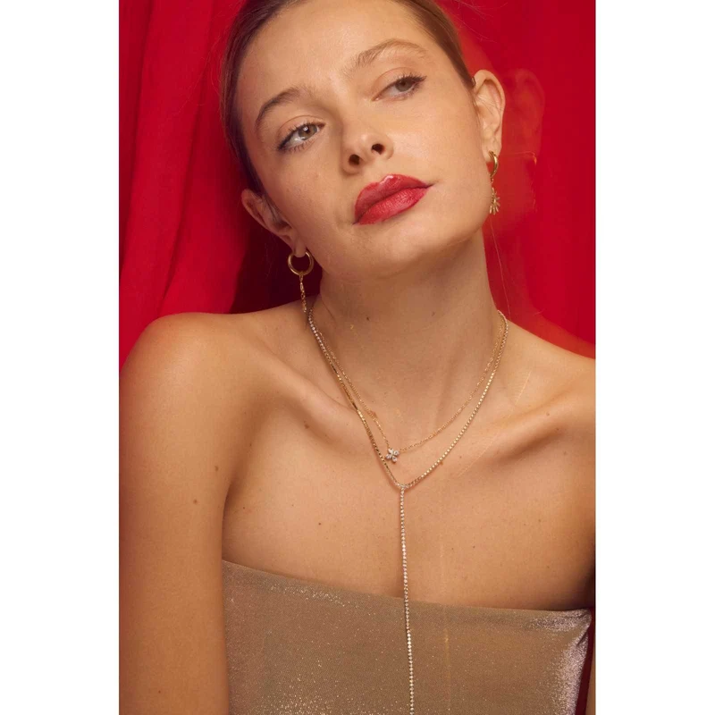 Collier trèfle à strass doré en acier inoxydable – Chaîne fine élégante