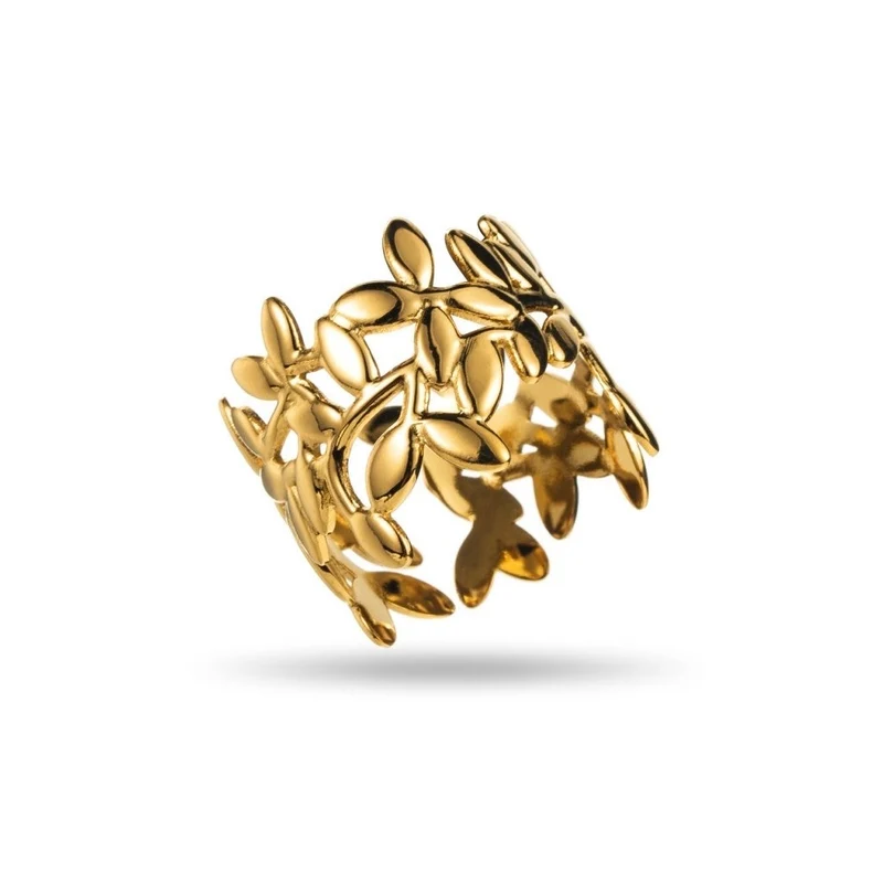 Bague jonc dorée à feuillage en acier inoxydable – Réglable