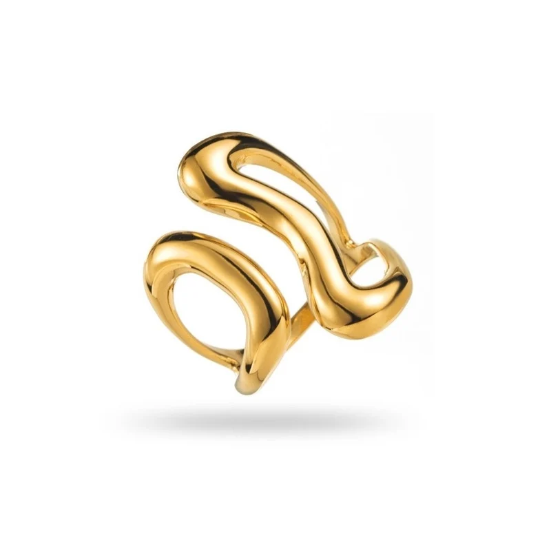 Bague double vague dorée en acier inoxydable – Asymétrique et réglable