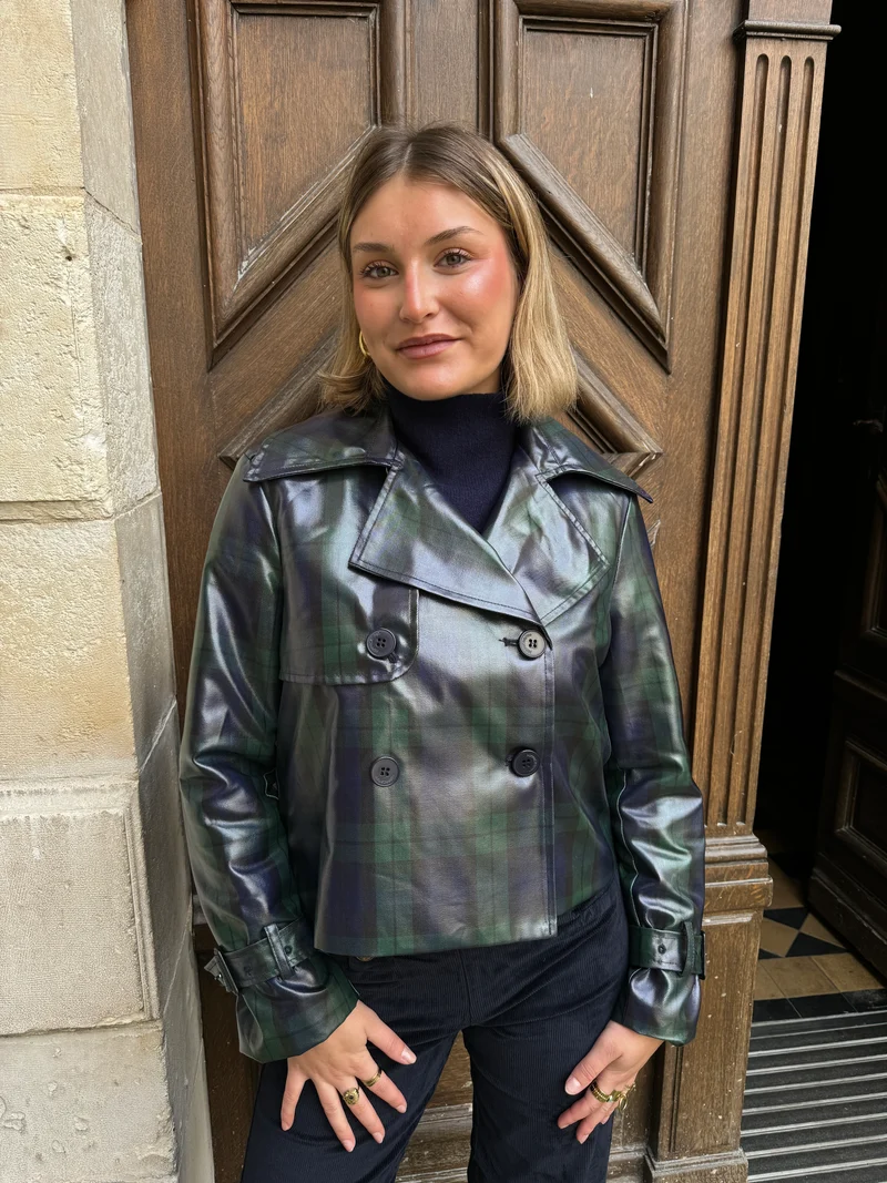 Veste croisée marine imprimé écossais PRINCESSE DE GALLES Hippocampe