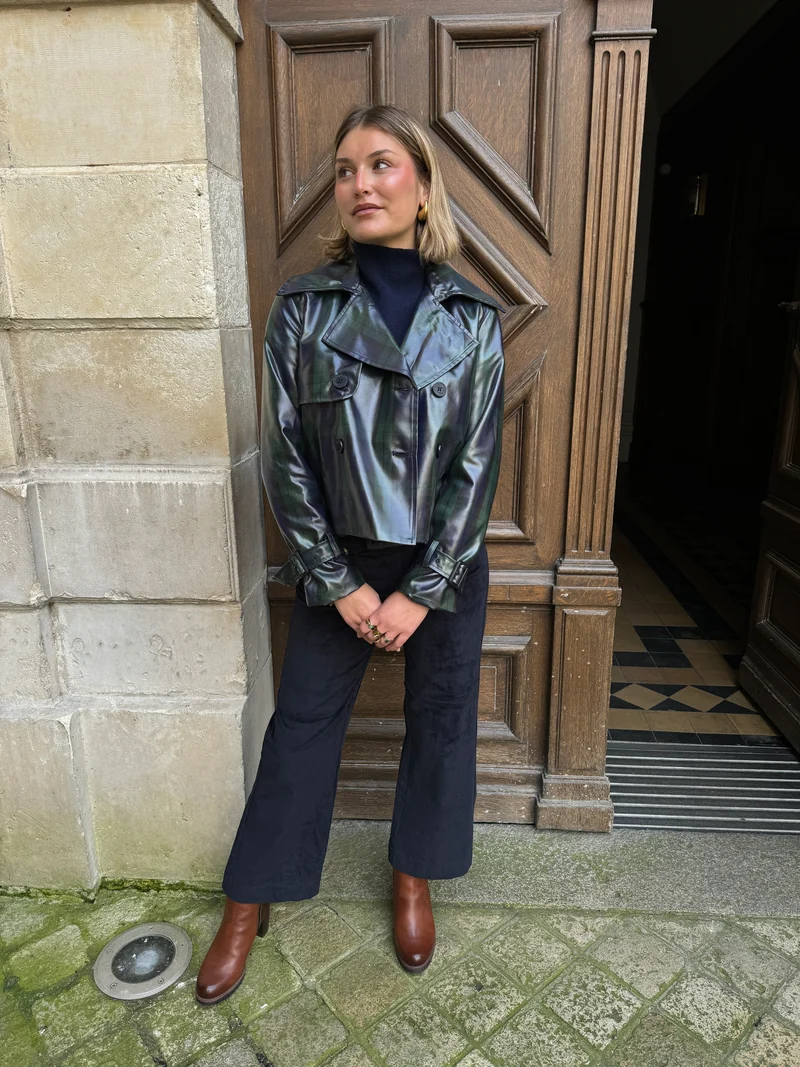 Veste croisée marine imprimé écossais PRINCESSE DE GALLES Hippocampe