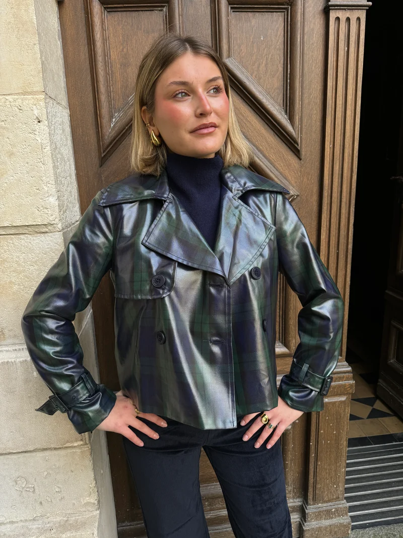 Veste croisée marine imprimé écossais PRINCESSE DE GALLES Hippocampe