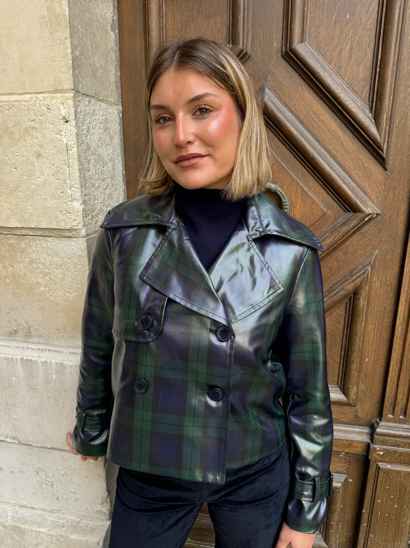 Veste croisée marine imprimé écossais PRINCESSE DE GALLES Hippocampe