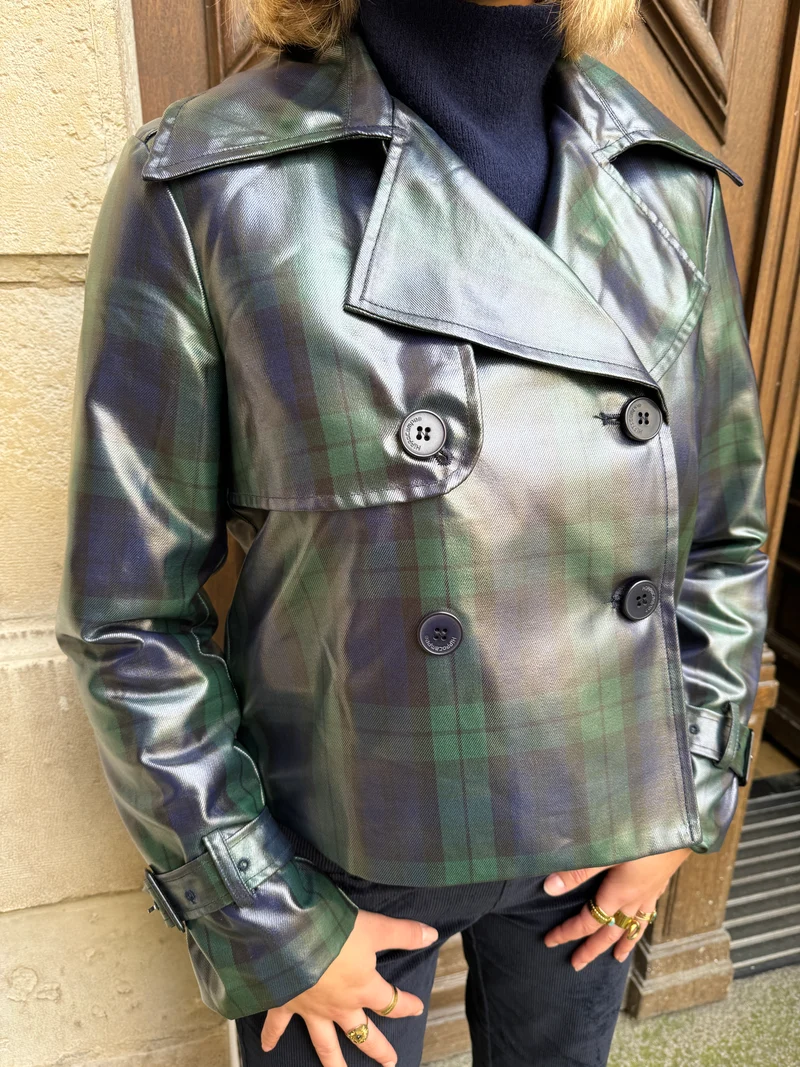Veste croisée marine imprimé écossais PRINCESSE DE GALLES Hippocampe