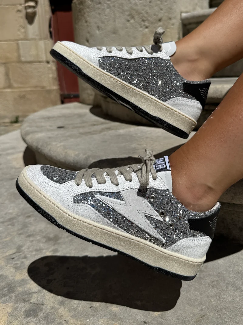 Basket à paillettes argenté en cuir DANY C317 Semerdjian