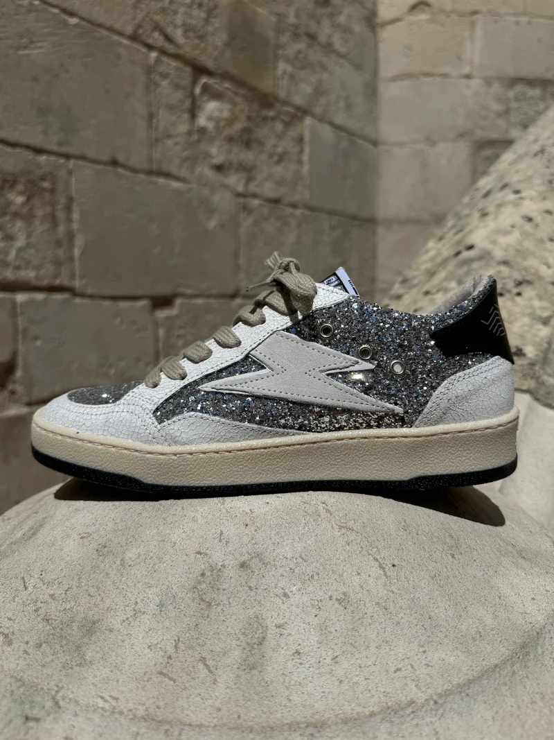 Basket à paillettes argenté en cuir DANY C317 Semerdjian