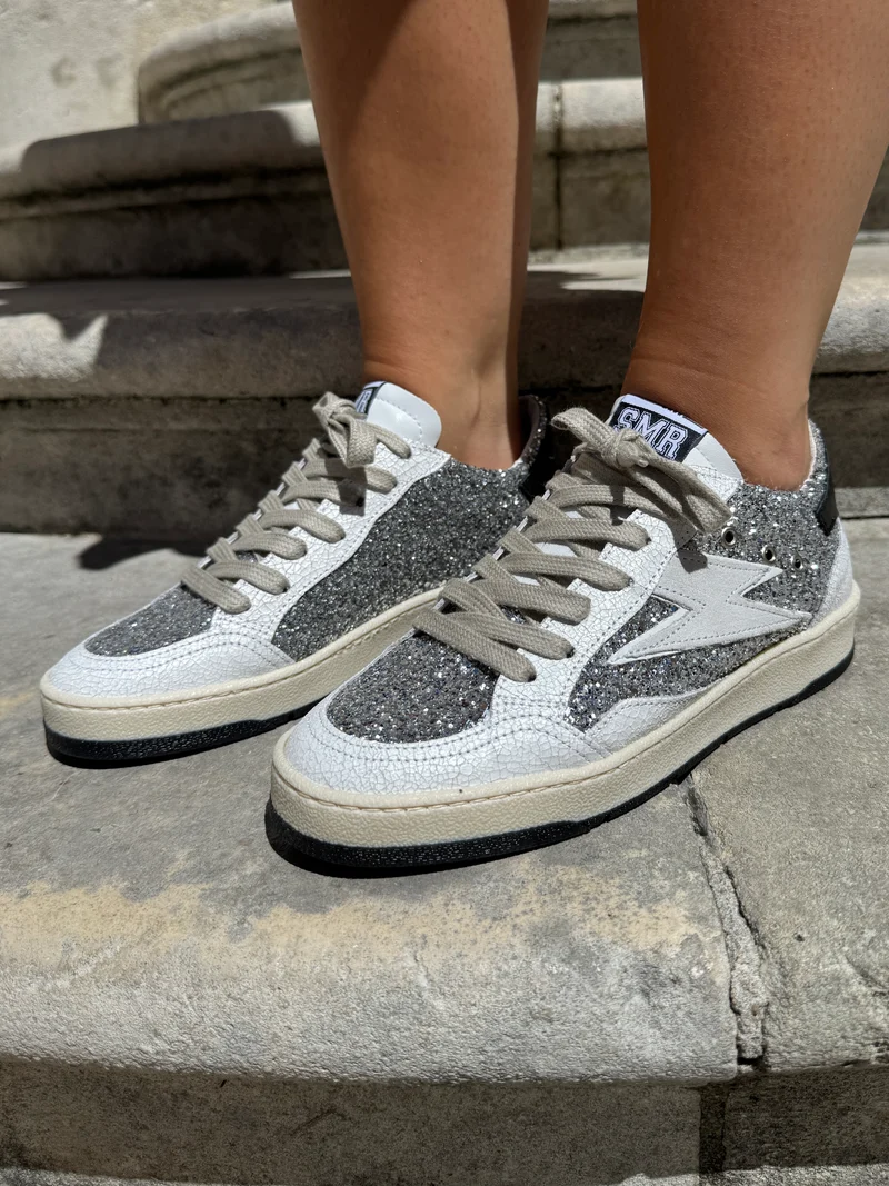 Basket à paillettes argenté en cuir DANY C317 Semerdjian