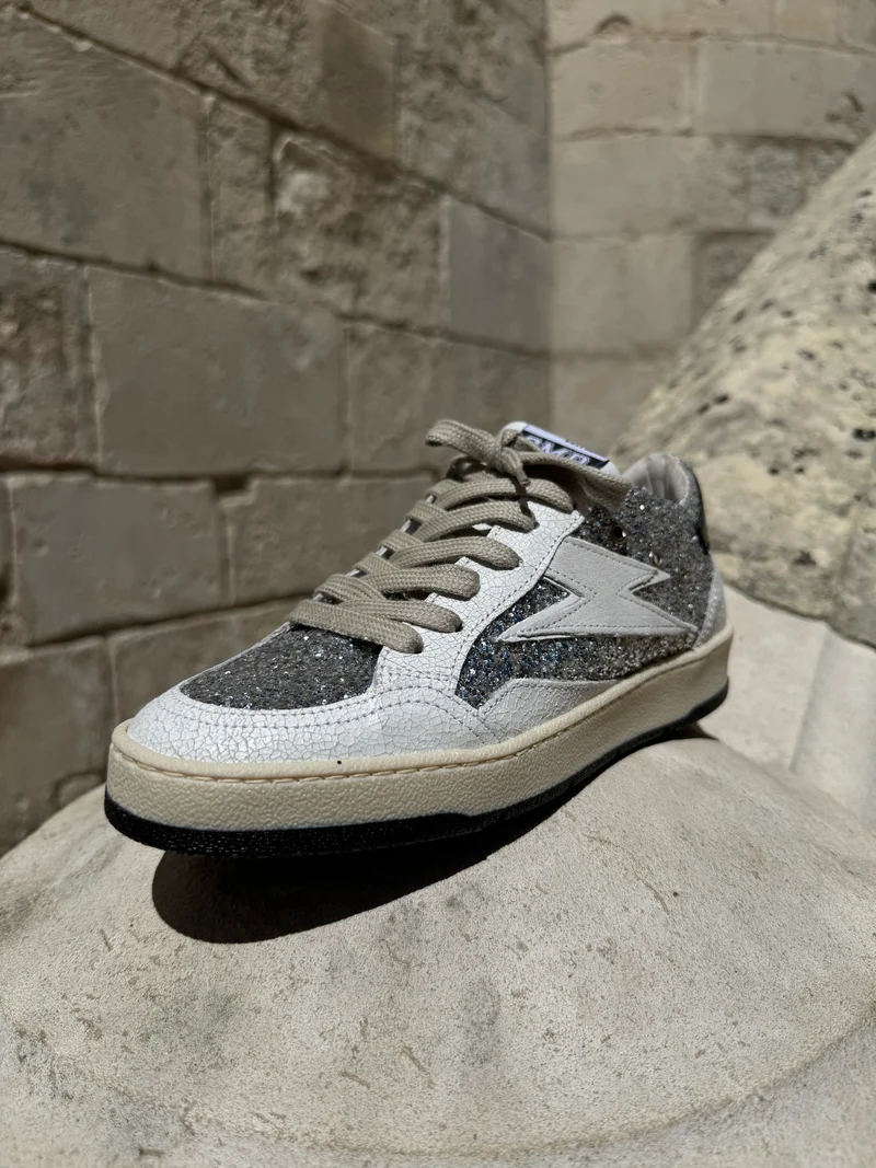 Basket à paillettes argenté en cuir DANY C317 Semerdjian