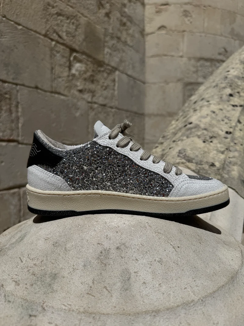 Basket à paillettes argenté en cuir DANY C317 Semerdjian
