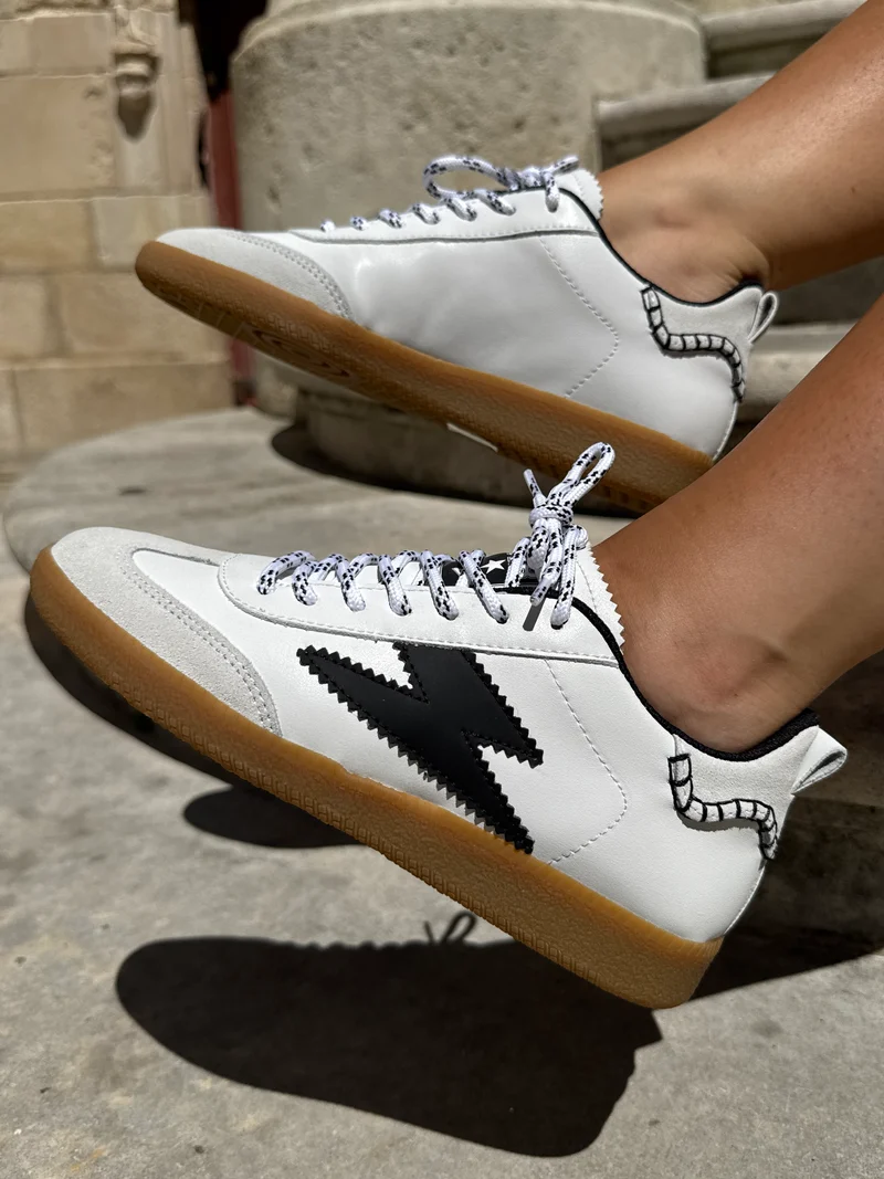 Basket blanche éclair noir ASHLEY C396 Semerdjian