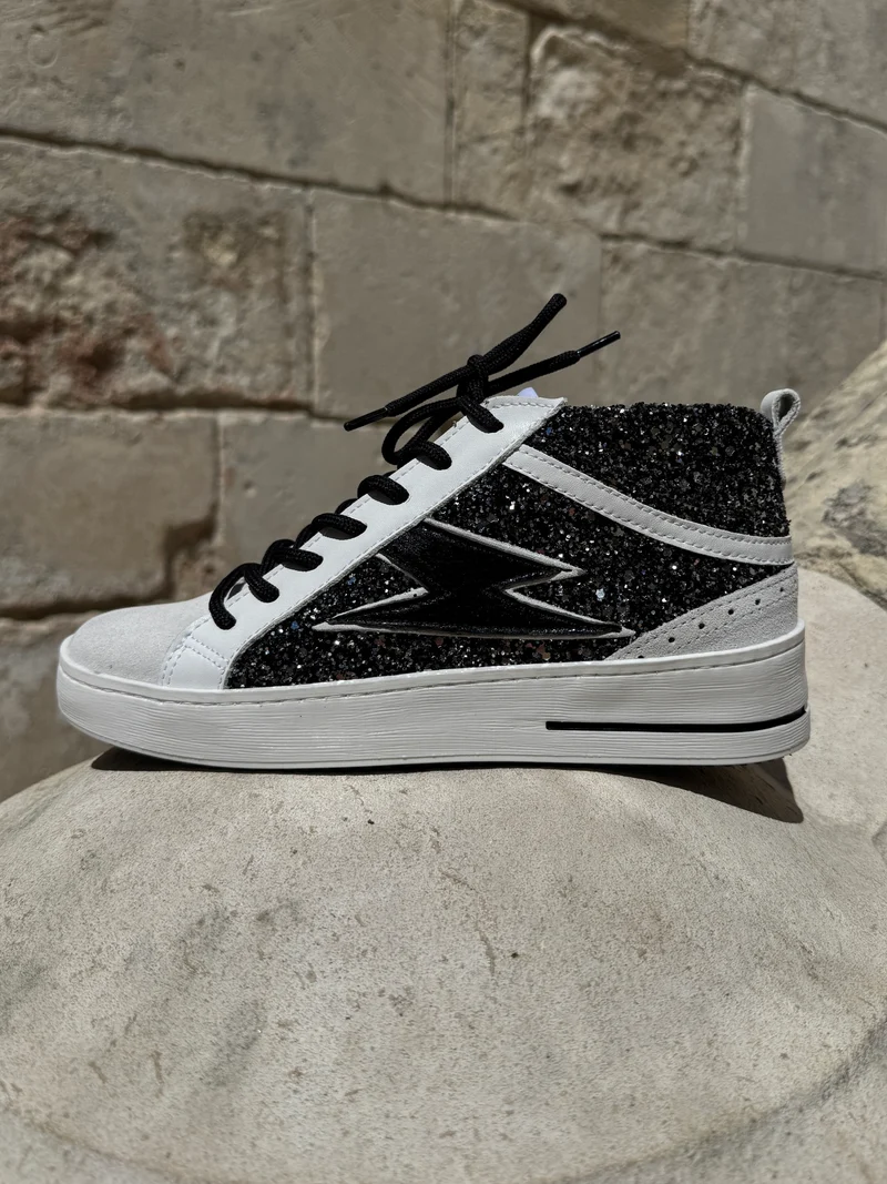 Basket en cuir à paillettes argentés et noirs mi-haute GIBRA C312 Semerdjian