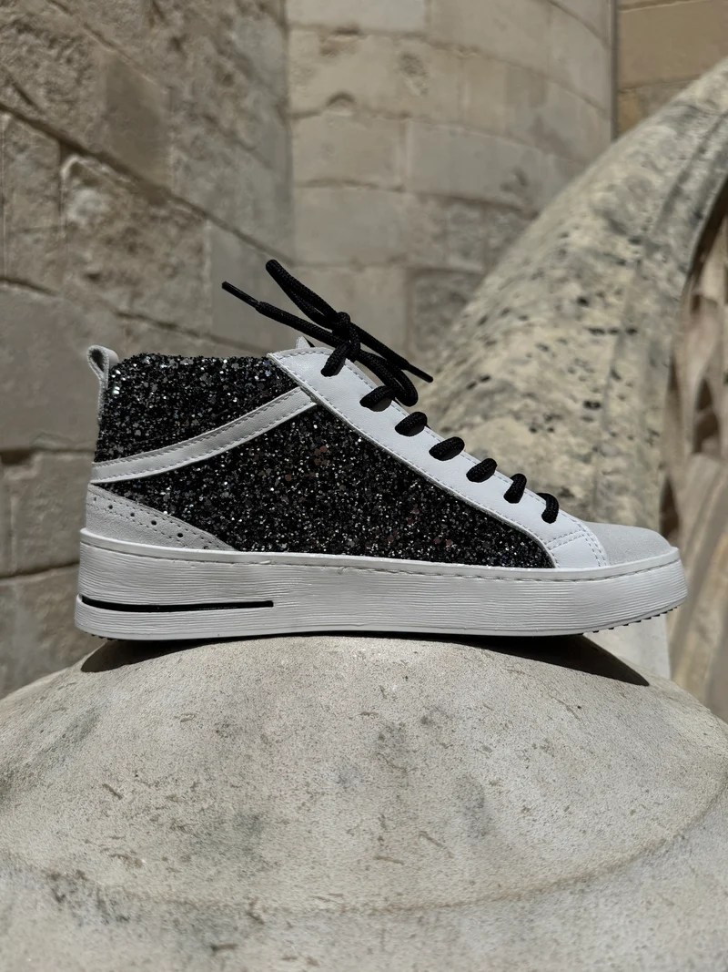 Basket en cuir à paillettes argentés et noirs mi-haute GIBRA C312 Semerdjian