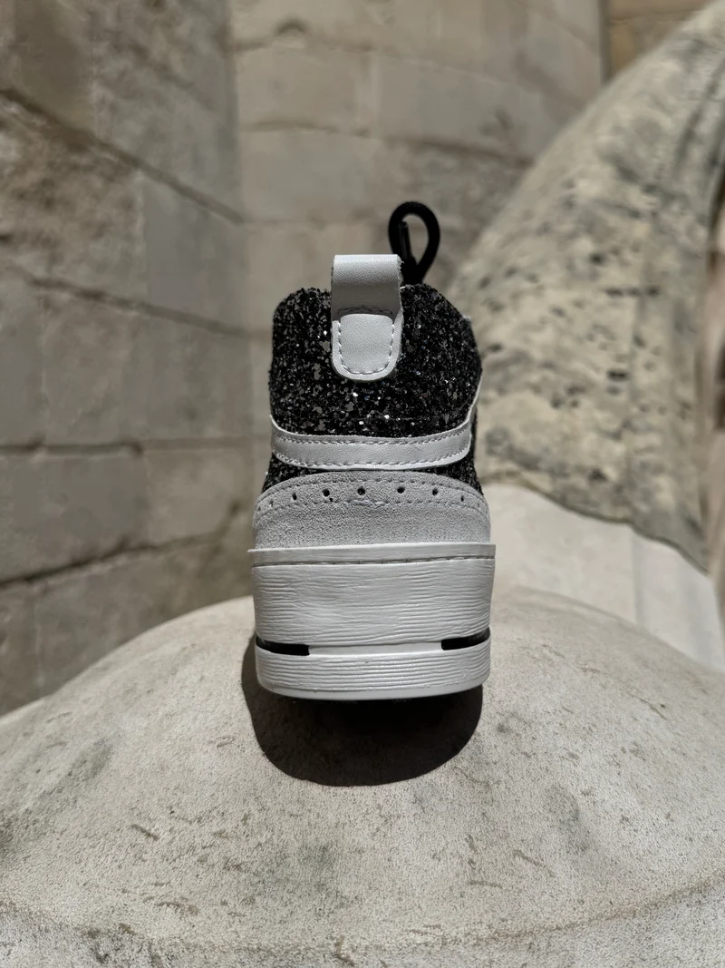Basket en cuir à paillettes argentés et noirs mi-haute GIBRA C312 Semerdjian