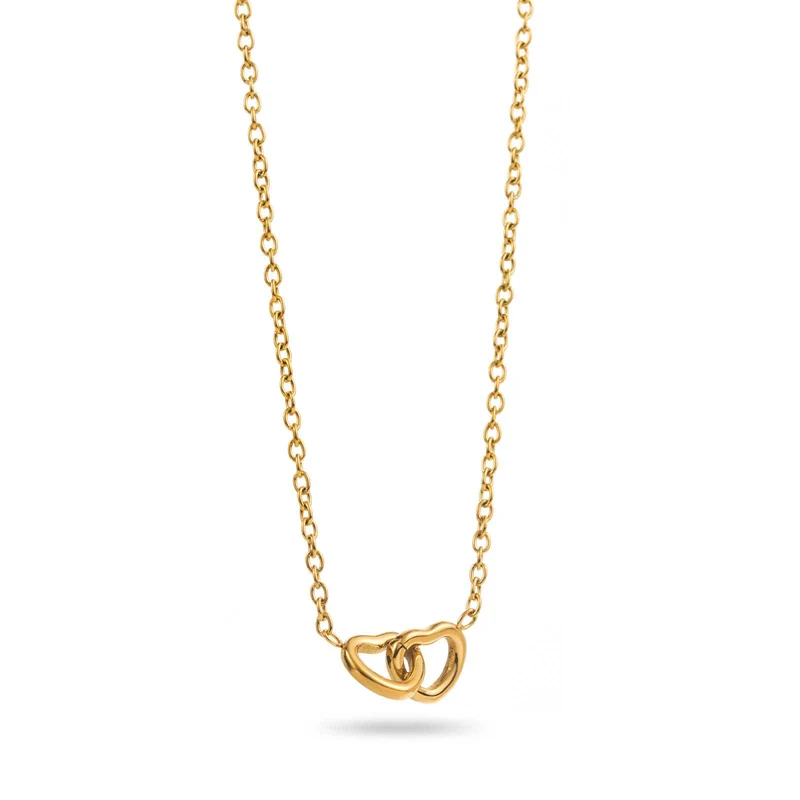Collier cœur entrelacé doré en acier inoxydable – chaîne fine romantique