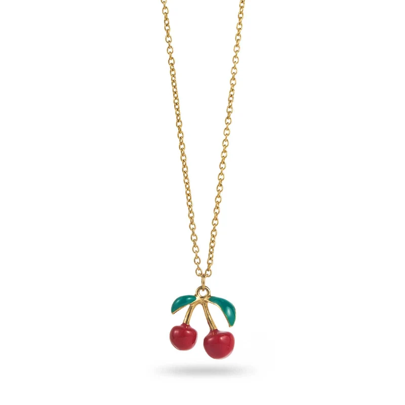 Collier cerise doré en acier inoxydable – chaîne fine