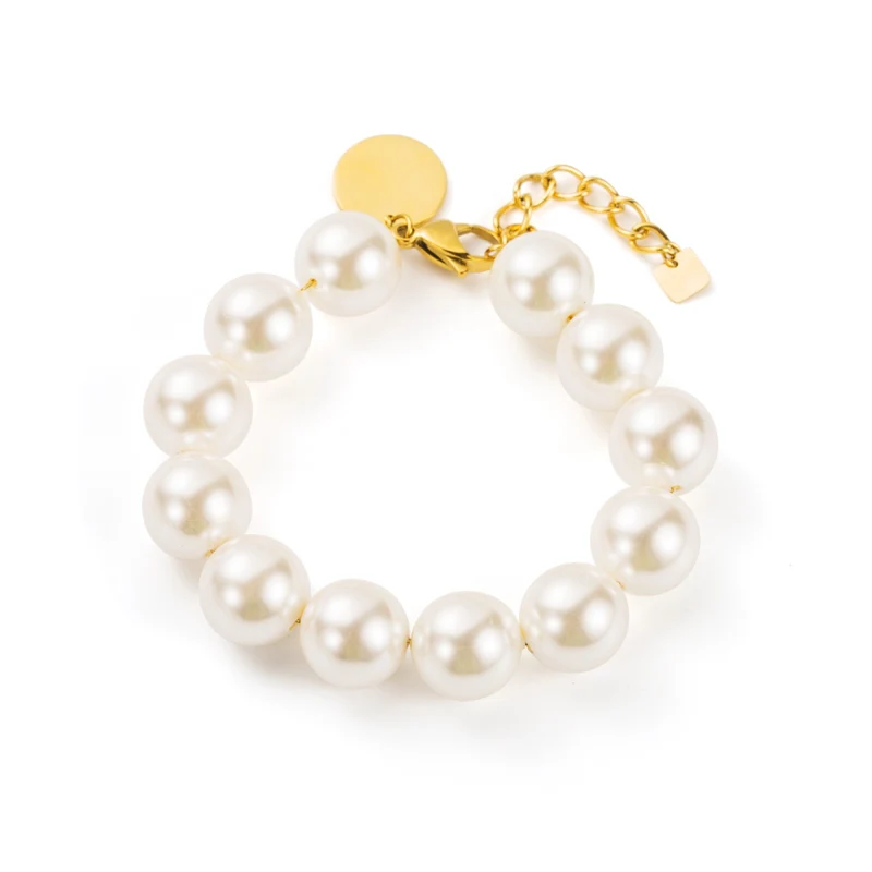 Bracelet perle blanche en acier inoxydable