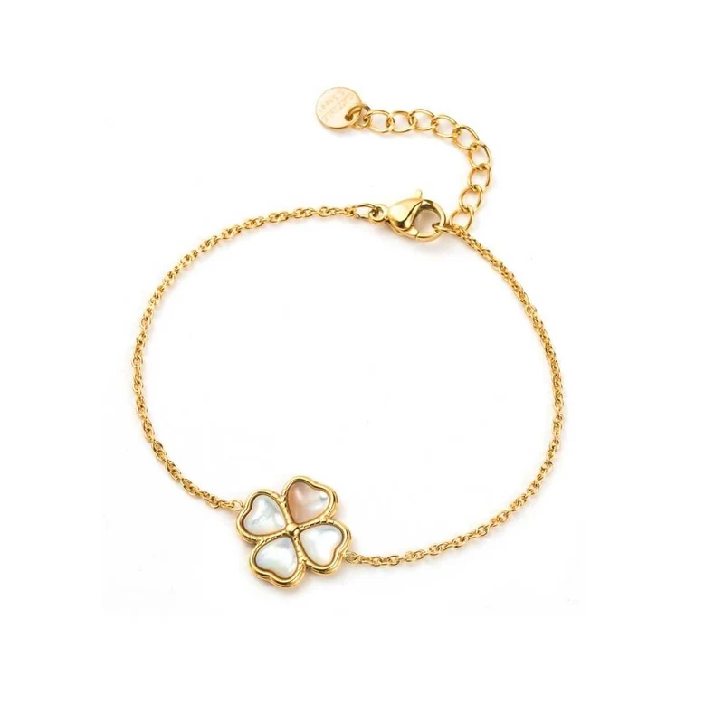 Bracelet doré trèfle nacré – chaîne fine en acier inoxydable